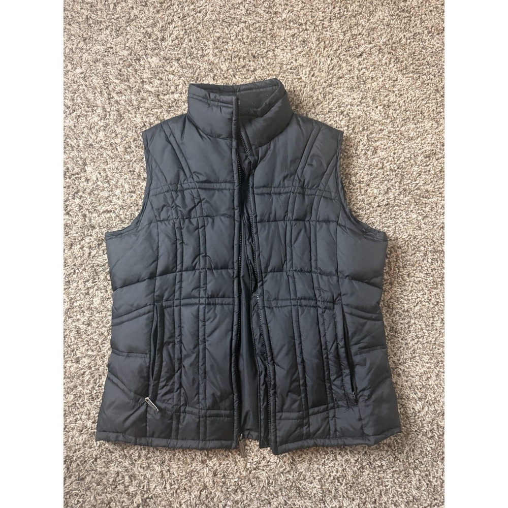 Woolrich Womens Quilted Puffer Vest Duck Down Fill Navy Black Mock Neck Size M
